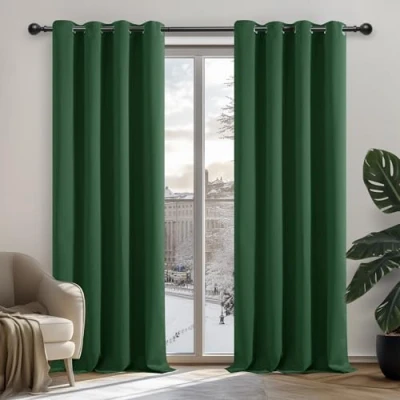Imagen de Deconovo Cortinas Opacas para Interiores, 2 Piezas, 242 cm de Alto, Modernas con ollados, 132 x (Ancho Alto), Verde Oscuro