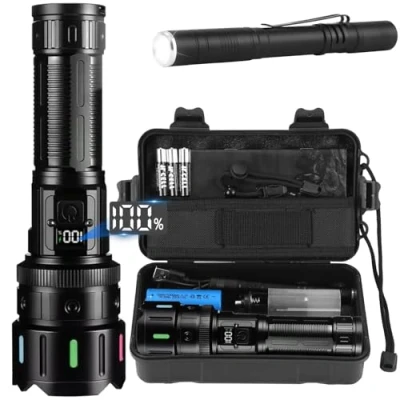 Imagen de Azyvum Linternas LED Alta Potencia, 5000 Lúmenes Linterna Recargable, Super Potente Largo Alcance, Tactica Impermeable, Profesionales Flashlight para Emergencias Camping Regalo