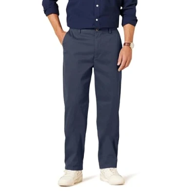 Imagen de Amazon Essentials Pantalón Chino con Parte Delantera Plana, Resistente a Las Arrugas y de Corte clásico (Disponible en Tallas Grandes Largos Especiales) Hombre, Azul Marino, 34W / 31L