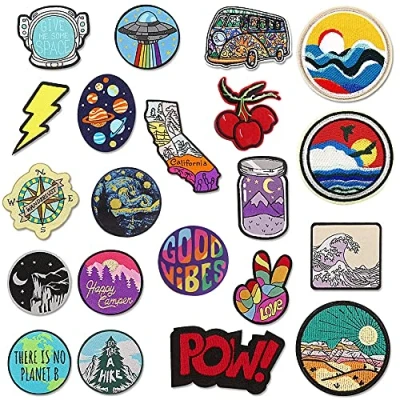 Imagen de Woohome Patch Sticker, 20 Pz Mezclado Espacio Cereza Botella Parche Termoadhesivo Parches Ropa Termoadhesivos para Mochila, Gorras,
