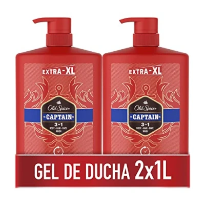 Imagen de Old Spice Captain Gel De Baño Y Champú Para Hombres, Jabón 3 En 1 Cuerpo, Pelo Rostro, Frescor Duradero, Pack 2x1000 ml