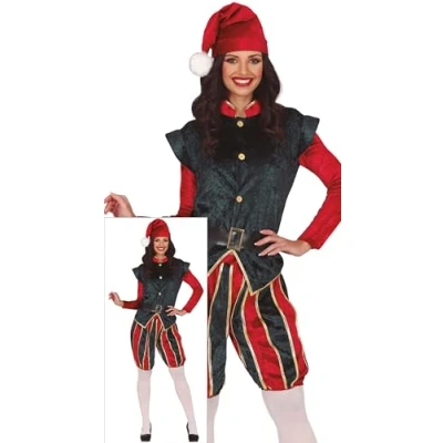 Imagen de GUIRMA Disfraz de Elfa Paje (42 44/L) Casaca, Gorro y Pantalón Disfraces Navidad Año Nuevo para Fiestas Elfos Celebraciones Ideal Mujer Adulta Rojo Verde