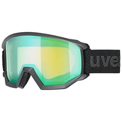 Imagen de uvex athletic FM, gafas de esquí unisex, campo visual ampliado antivaho, ventilación sin corrientes aire, black matt/green LGL, one size