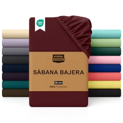 Imagen de Utopia Bedding Sabana Bajera 140x200 Burdeos Bolsillo Profundo Microfibra Cepillada (Cama 140)