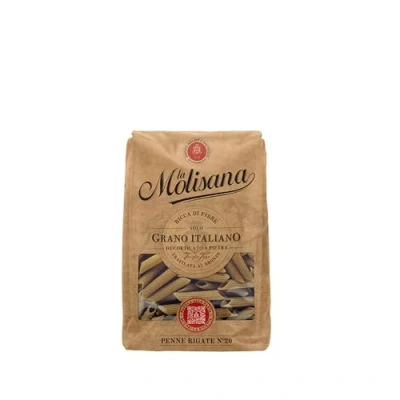 Imagen de la Molisana, Bolígrafos a rayas integrales n.º 20, pasta integral de solo trigo italiano trefilado bronce, rico en fibras, áspera y tenaz con excelente sujeción cocción Paquete 500 g