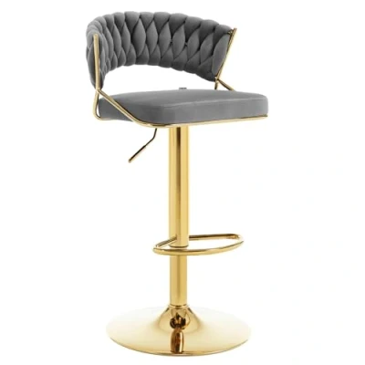 Imagen de WOLTU Taburete Bar Giratorio, Comedor de Altura Ajustable, con Respaldo Entrelazado y Reposapiés, Asiento Tapizado en Terciopelo, Gris Oscuro, BH427dgr 1
