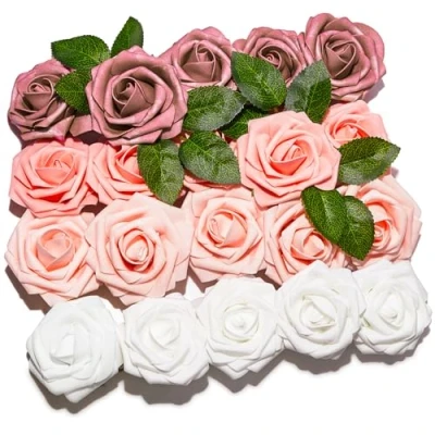 Imagen de PartyWoo 20 Rosas Artificiales, Flores Decorativas, de Espuma, Artificiales para decoración cumpleaños, Bodas, Fiestas (Rosa y Blanco)