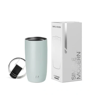 Imagen de Simple Modern Travel Coffee Mug Tumbler with Clear Flip Lid Reusable Insulated Stainless Steel Thermos Cold Brew Iced and Tea Cup Voyager Collection 16oz (470ml) Sea Glass Sage