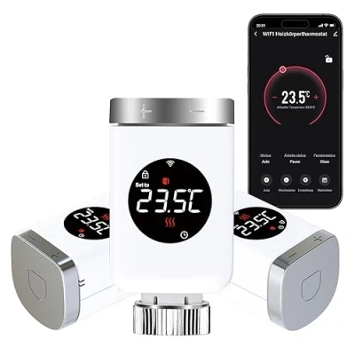 Imagen de SALCAR Pack de 3 Cabezal Termostático TRV801W WiFi Termostato Calefaccion Compatible con Amazon Alexa &amp; Google Assistant Programable Tuya para Radiador sin Puerta Enlace Adicional