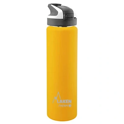 Imagen de LAKEN Botella de Agua Térmica al Vacío Acero Inoxidable Doble Pared (0,75L Amarillo) Tecnología 24 Horas Frío Ideal para Trabajo o Deporte Cierre Hermético y Uso Vertical