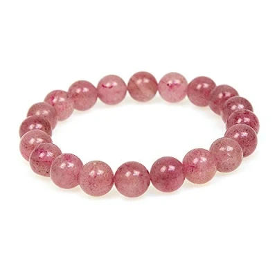 Imagen de MJDCB Pulsera Cuarzo Fresa Natural de 10 mm, Cuentas Piedra Amuleto La Suerte y Protección