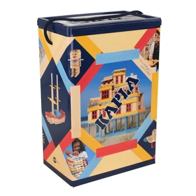 Imagen de KAPLA Barril Verano 200 tablillas coloreadas (Azul, Rojo y Amarillo) con su folleto de construcción, Juguete Madera, Juego Desde los 2 años