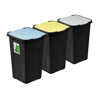 Imagen de PAFEN cubo de basura grande 50 litros con tapa juego 3 cubos 550 x 365 370 mm para separar el separador residuos