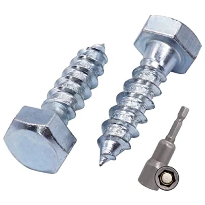 Imagen de SKIR&#039;CO (60 piezas) tornillos hexagonales de acero galvanizado DIN 571 para madera, M8 x 30 mm, coach, hexagonales, retardo (con broca hexagonal magnética)