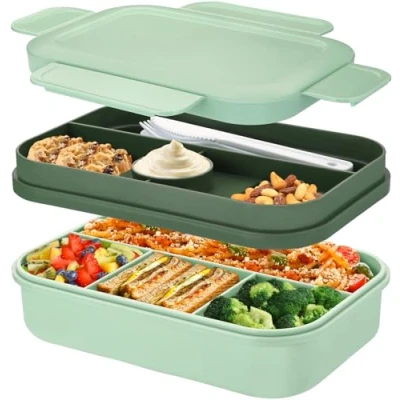 Imagen de Loncheras Bento Box de 2000 ml, lonchera grande para adultos y niños, japonesa apilable con 8 compartimentos, caja contenedor preparación comidas a prueba fugas juego