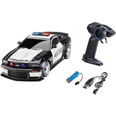 Imagen de Revell Control 24665 RC Scale US Police Ford Mustang Mando a Distancia con GHz, batería de Iones Litio Intercambiable, iluminación LED, luz Azul, Sirena, Coche teledirigido 33 cm, Color Negro
