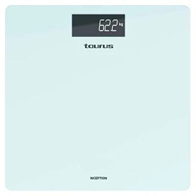 Imagen de Taurus Inception Báscula de baño digital, diseño slim, 28x28 cm, cristal templado ultra resistente, kg/lb, pantalla display fácil lectura, máx 180kg/min 3kg, pies antideslizantes, azul
