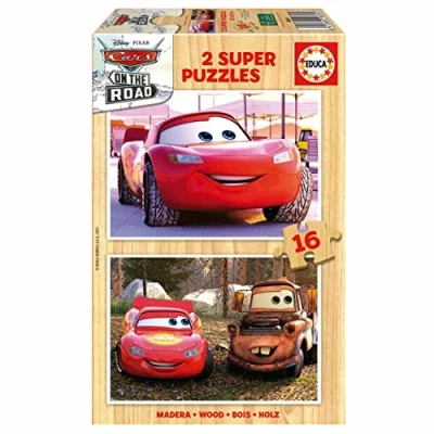 Imagen de Educa Set de 2 Puzzles Infantiles Madera con 16 Piezas Cada uno Cars. Medida aproximada una Vez montado: 26 x 18 cm. Compuesto por Grandes Perfectamente acabadas. +3 años (19670)