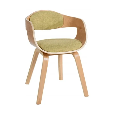Imagen de CLP Silla De Visita Kingston En Tela I Madera con Respaldo Semi Curvado Butaca Salón Estilo Escandinavo I, Color:Natura/Verde Claro