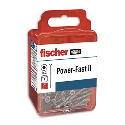 Imagen de fischer Power Fast caja de tornillos especiales para madera 3x25mm, atornillado maderas, conexión maderas macizas o fijación piezas a la madera,25 ud