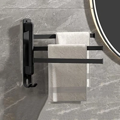 Imagen de Toalleros de Baño, Toallero sin Taladro, Adhesivo con 3 Barras, Ducha Pared, Acabado Mate (Negro Barras)
