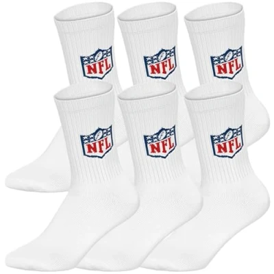 Imagen de NFL Calcetines deportivos unisex Shield, 6 unidades, color blanco, talla 39 42 EU