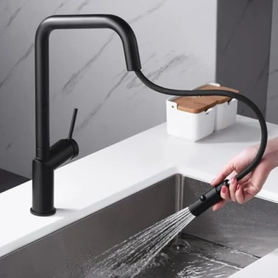 Imagen de IMEX Grifo de Cocina Extraible Monomando Fregadero con Difusor Griferia Mangera Flexible 360º Serie Bonn Color Black Gun Metal