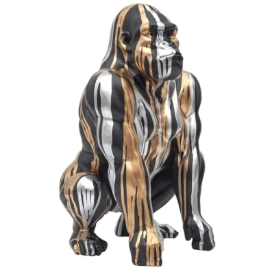 Imagen de HOME DECO FACTORY, HD0213 Estatua de Gorila Negra con Desplazamiento en Oro y Plata, diseño contemporáneo, Resina Resistente, Elegante Punto Focal para Interiores, Altura 45 cm,