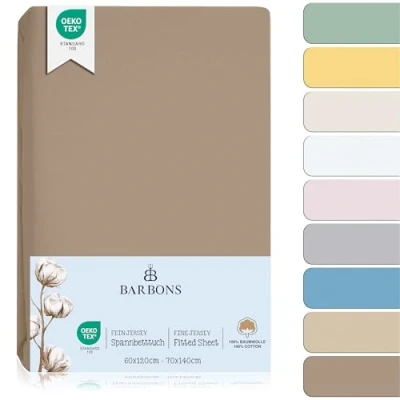 Imagen de Juego de Sábanas Bajeras para Cuna 60x120 / 70x140 Algodón 100% Certificado Oeko Tex Ajustables y Transpirables Ideal el Descanso Natural tu Bebé Marrón grisáceo 60 x 120 cm 70 140
