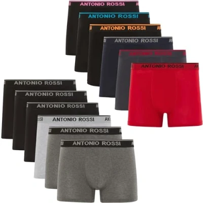 Imagen de ANTONIO ROSSI paquete de 12 boxers ajustados para hombre Calzoncillos tipo bóxer con cintura elástica Bóxers suaves y transpirables uso diario, Surtido Oscuro, S