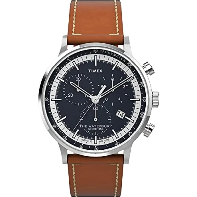 Imagen de Orologio da sera Timex Waterbury Classic Chrono 40 mm in acciaio inossidabile con cinturino pelle, marrone, 20 TW2V30800