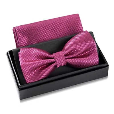 Imagen de Massi Morino Pajarita púrpura con pañuelo para hombre Set traje de caballero boda ajustable