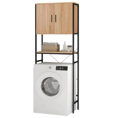 Imagen de EUGAD Estanteria sobre Inodoro, Armario Baño, Mueble Estante Ajustable de Madera, Organizador Almacenamiento para Ahorro Espacio, Estructura Metal Resistente, 64.5x27x170 cm