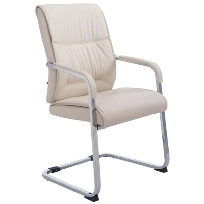 Imagen de CLP Silla De Conferencia Anubis En Cuero PU I Reunion Estilo Cantiléver Oficina Sin Ruedas &amp; con Base Metal, Color:Crema