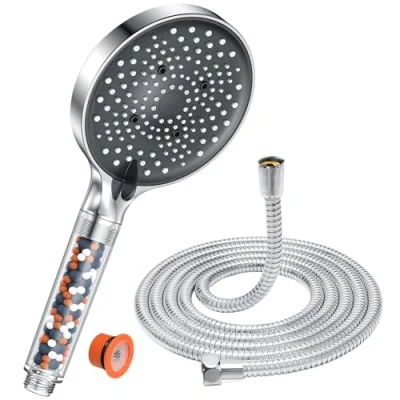 Imagen de YEAUPE PRO cabezal de ducha y manguera con cuentas filtro, 130 mm, 6 modos, alta presión 1,6 m, universal potente flujo ajustable para agua