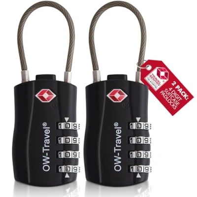 Imagen de OW Travel candado Combinacion Cable Acero Flexible Anti robo. maleta TSA numerico 4 Digitos. Candados mochila y maletas. Taquilla Gimnasio. seguridad equipaje Negro 2
