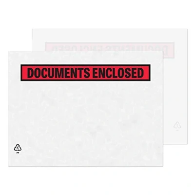 Imagen de Purely Packaging Sobres portadocumentos adhesivos (1000 unidades, plástico, A5, 235 x 175 mm), diseño con texto &quot;Documents Enclosed&quot;