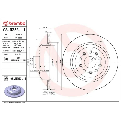 Imagen de BREMBO 08.N353.11 Disco de freno 342 14 5 macizo revestido