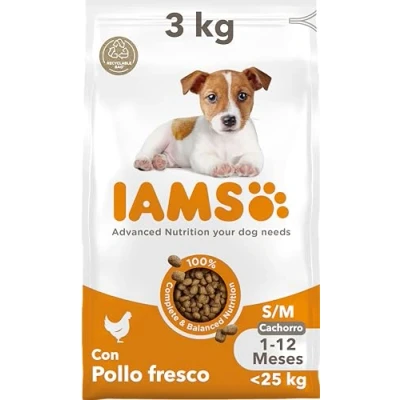 Imagen de IAMS Alimento seco para cachorros de razas pequeñas y medianas 1 12 meses con pollo fresco, 3 kg