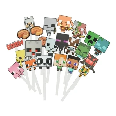 Imagen de Pack de props fotográficos Minecraft Producto oficial, incluye Creeper, Zombie, Axolotyl, Alex y Steve, 58 40 palos, decoración para fiestas fotomatones gamers