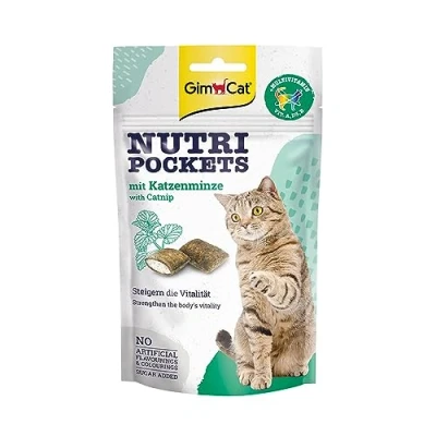 Imagen de GimCat Nutri Pockets menta de gato Snack crujiente para gatos, con relleno cremoso e ingredientes funcionales 1 bolsa (1 x 60 g)