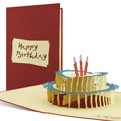 Imagen de Tarjeta de felicitación para cumpleaños 30 40 50 y 60 años, hecho a mano disegno 3D desplecable con torta texto en inglés, G06