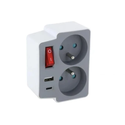 Imagen de Universal Domino 2x16a con usba+usbc e interruptor blanco/verde 48150