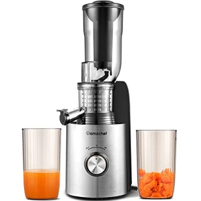 Imagen de AMZCHEF 250W Extractor de zumos y verduras con 2 Filtros patentados Licuadora prensado en frio Sin BPA función inversa motor silencioso Negro