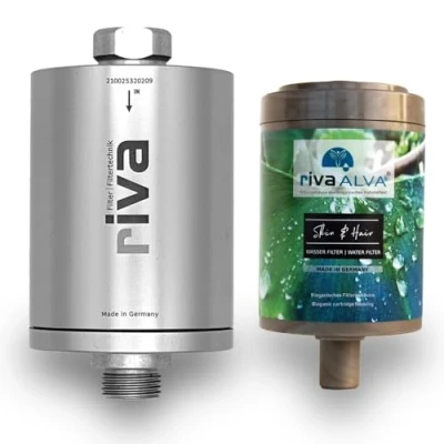 Imagen de rivaALVA Skin &amp; Hair Filtro de ducha, agua para la Filtra bacterias y gérmenes, Protege contra contaminantes, Carcasa metálica en color plata