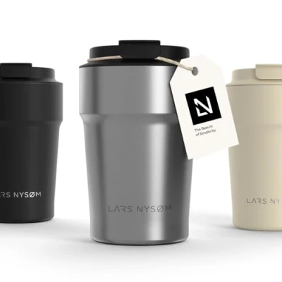 Imagen de LARS NYSØM Taza térmica café para llevar Termo de 0,38 litros con aislante Travel mug acero inoxidable a prueba fugas el y té (Stainless Steel, 380ml)