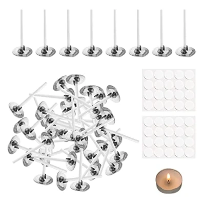 Imagen de 500 mechas de vela (26 mm) y 40 pegatinas para mecha algodón natural, juegos velas hacer manualidades