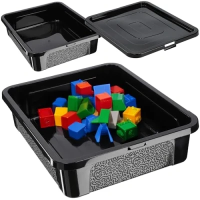 Imagen de KADAX caja de almacenamiento rectangular con tapa, contenedor apilable, plástico, que ahorra espacio (10 L, negro)