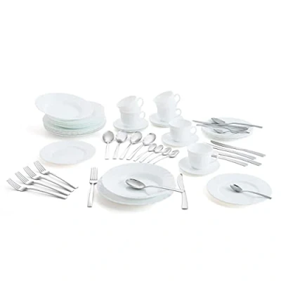 Imagen de Luminarc Trianon Caja 18 Platos, 6 Tazas Y 24 Cubiertos 24,5x22,5x19,5cm/22cl/26cm 2,5mm Blanco