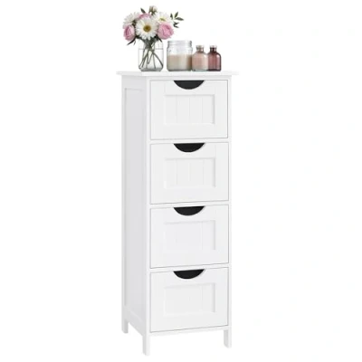 Imagen de VASAGLE Armario de Baño, Almacenamiento, Pie, con 4 cajones, 30 x 82 cm, para Sala Estar, Comedor, Cocina, Estilo Moderno, Blanco LHC40W
